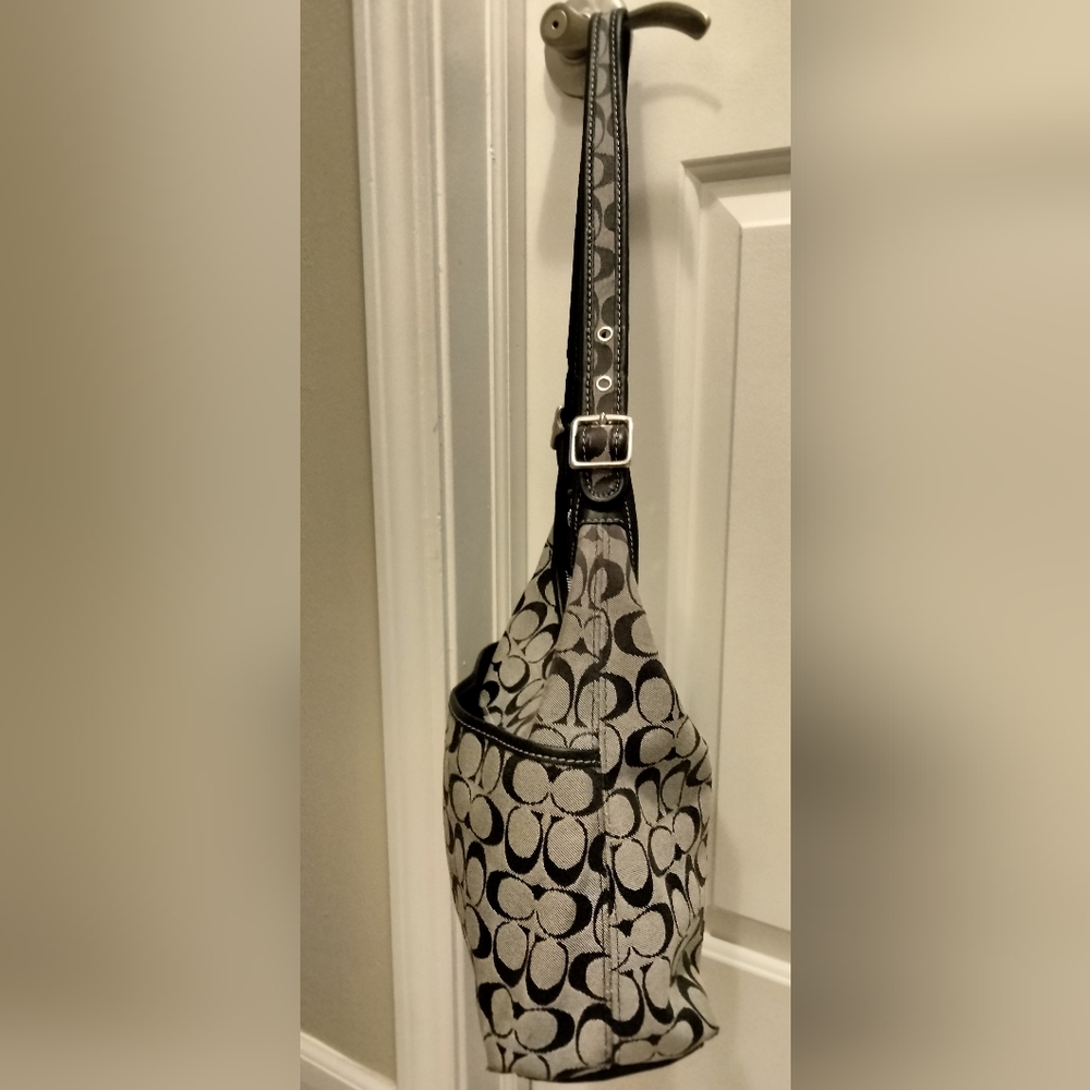 Coach Signature Patterned Black and Grey Handbag - Picture 4 of 12